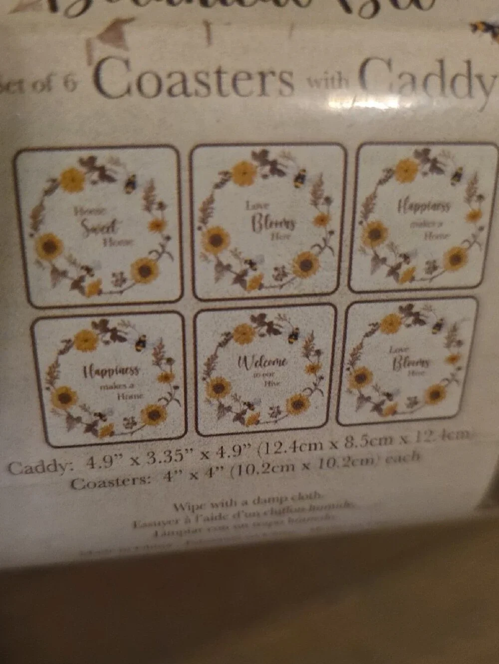 Botanical Bee Coaster Set Of 6 with Caddy - NEW